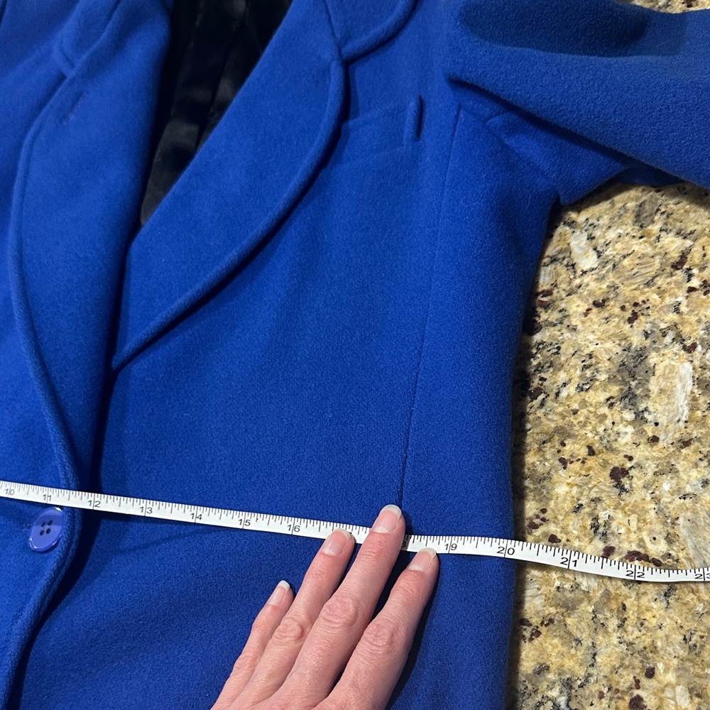Elegant Vintage Blue Double-Breasted Wool Pea Coat - Picture 10 of 13